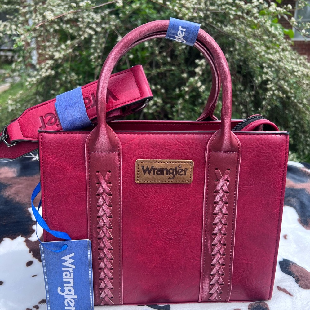Wrangler Red Tote with Whipstitch Details and Crossbody Strap